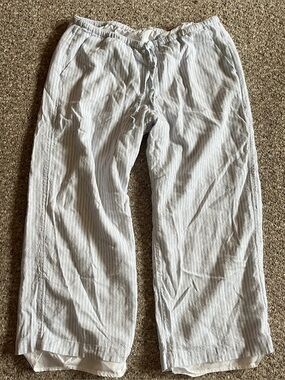 Hollister Linen-Blend Baggy Pull-On Pants lined white blue stripe women’s large
